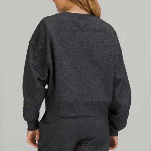 #222 NWT Lululemon Perfectly Oversized Cropped Crew *Sparkle Black Sz 12 (Rare) - Picture 2 of 9